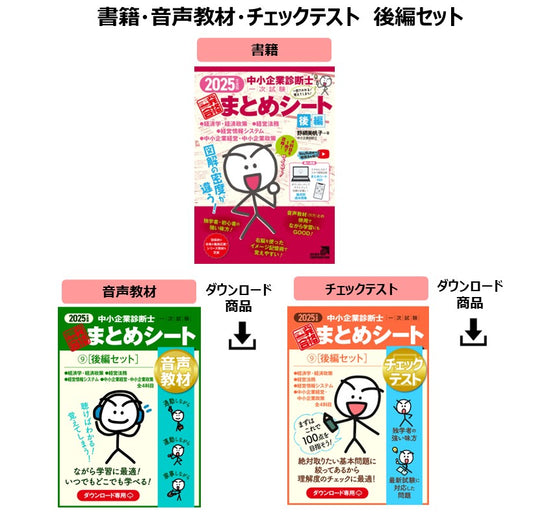 【書籍・音声教材・チェックテスト（後編セット）】2025年度版 中小企業診断士1次試験 一発合格まとめシート（経済学・経済政策、経営法務、経営情報システム、中小企業経営・政策）